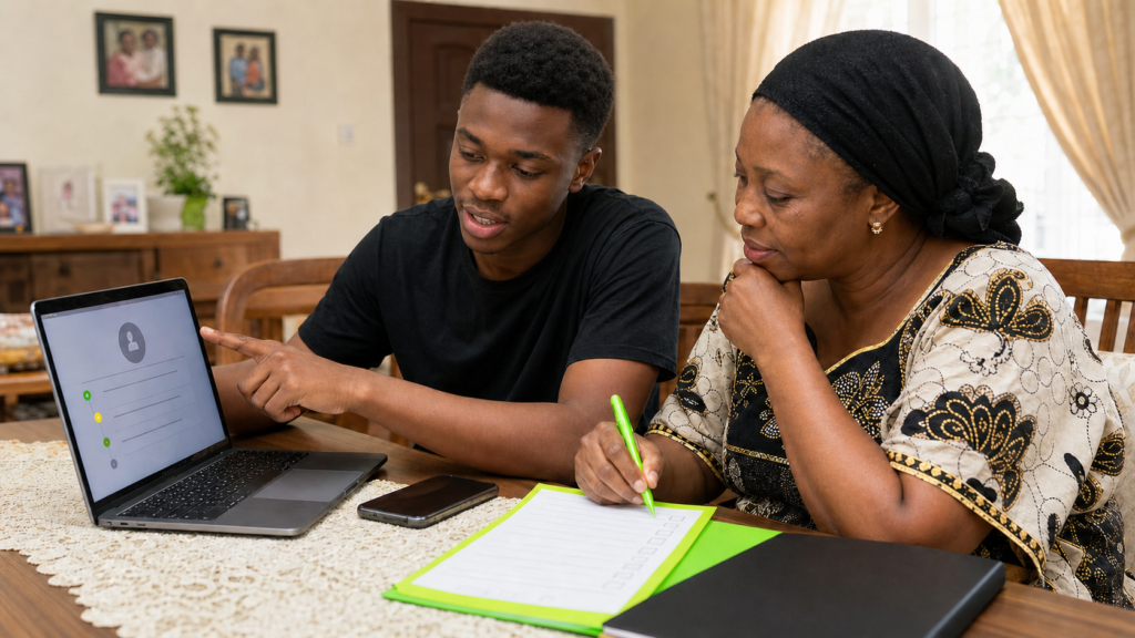 Nigerian student and parent reviewing a JAMB CAPS admission checklist
